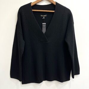 Banana Republic Italian Wool-Cashmere Blend Tunic Sweater Black Ribbed Size XL